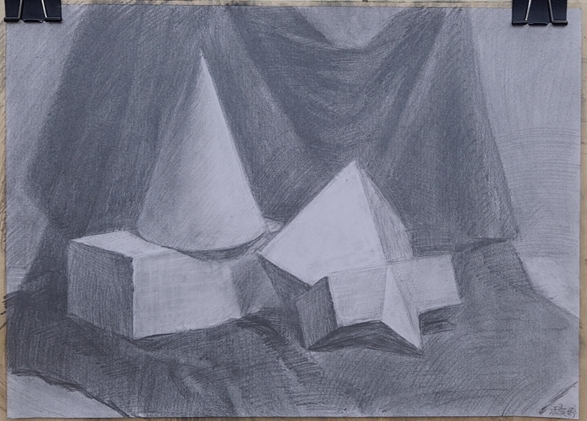 美术作品-素描几何体-铅笔